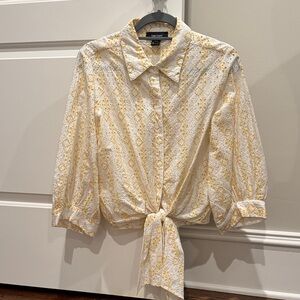 Karen Kane Ivory and Gold Button-Down Blouse